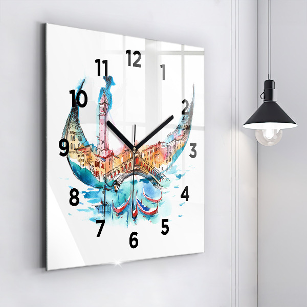 Square glass wall clock Italy - Venetian Gondola