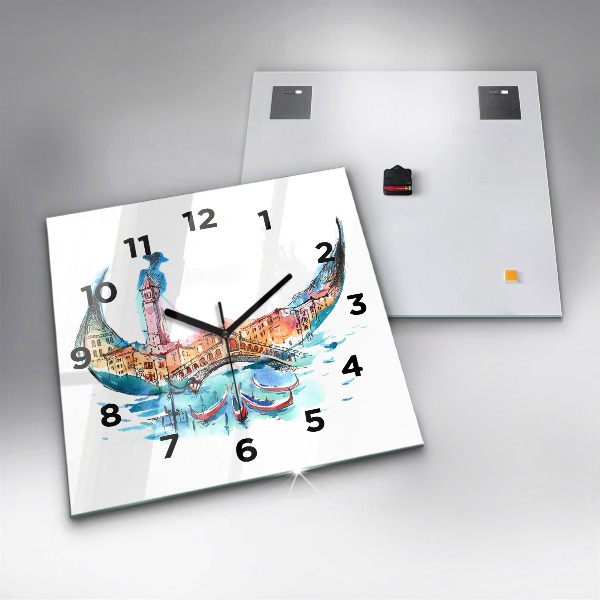 Square glass wall clock Italy - Venetian Gondola