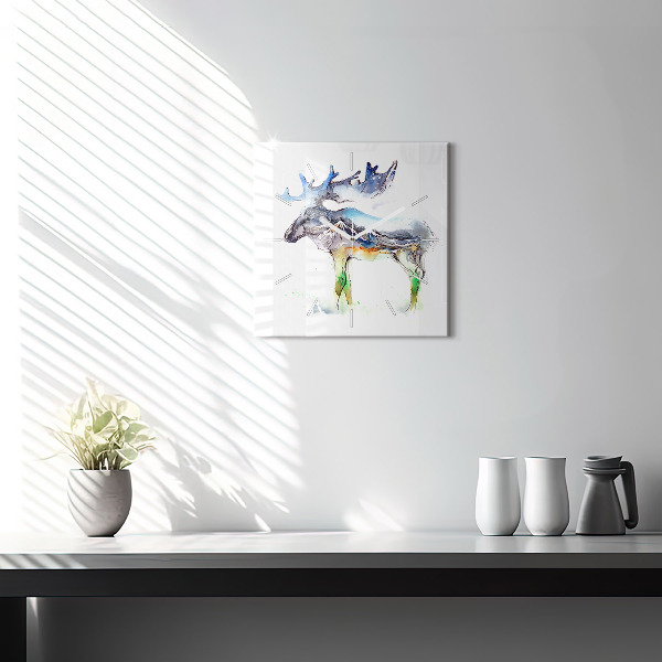 Square glass wall clock Moose and Mountain Landscape