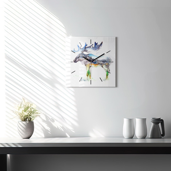 Square glass wall clock Moose and Mountain Landscape