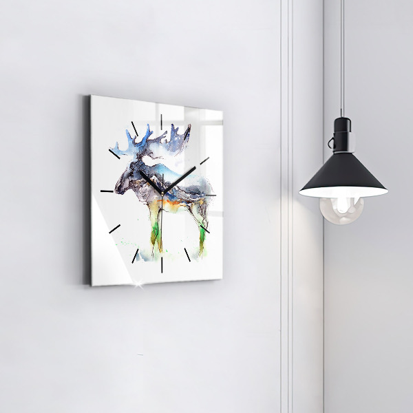 Square glass wall clock Moose and Mountain Landscape
