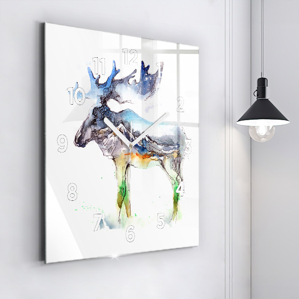 Square glass wall clock Moose and Mountain Landscape
