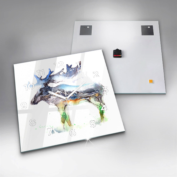 Square glass wall clock Moose and Mountain Landscape