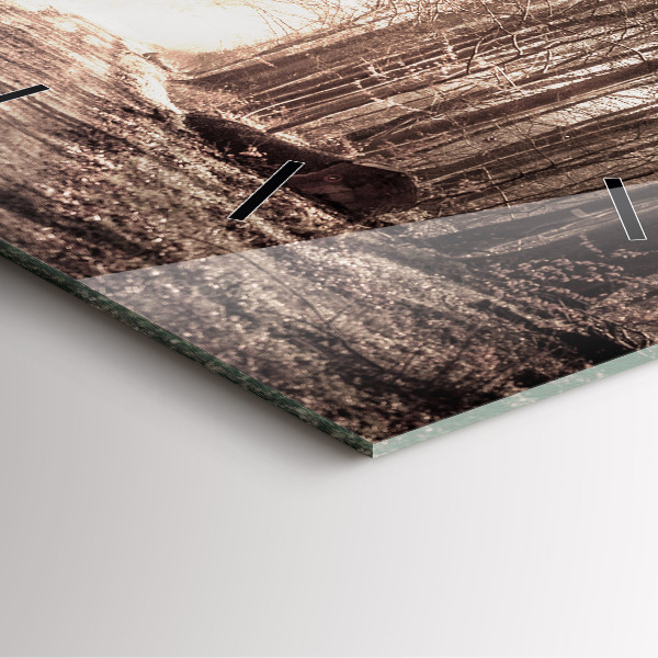 Square glass wall clock Forest path in sepia