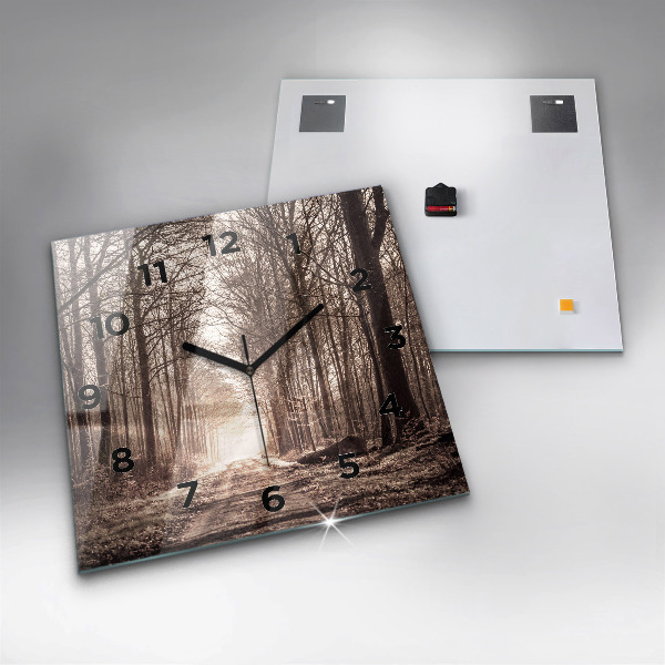 Square glass wall clock Forest path in sepia