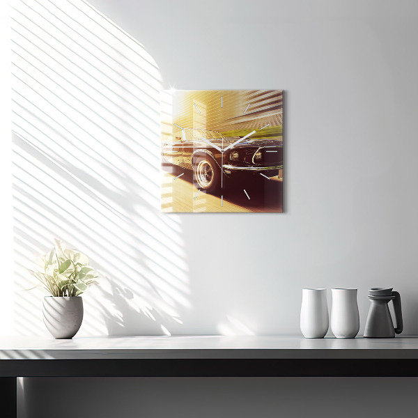 Square glass wall clock Classic old car