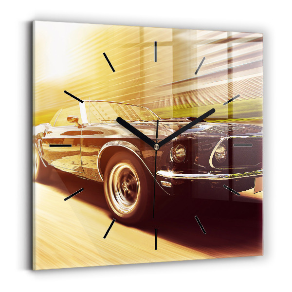 Square glass wall clock Classic old car