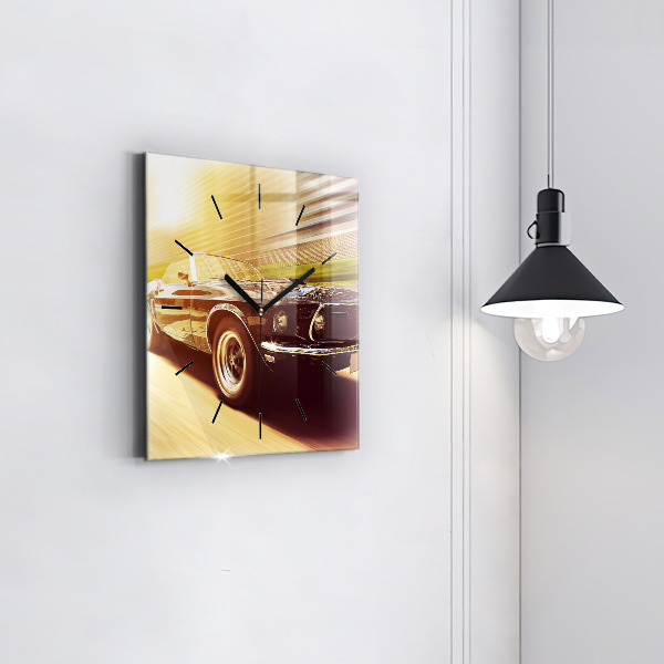 Square glass wall clock Classic old car