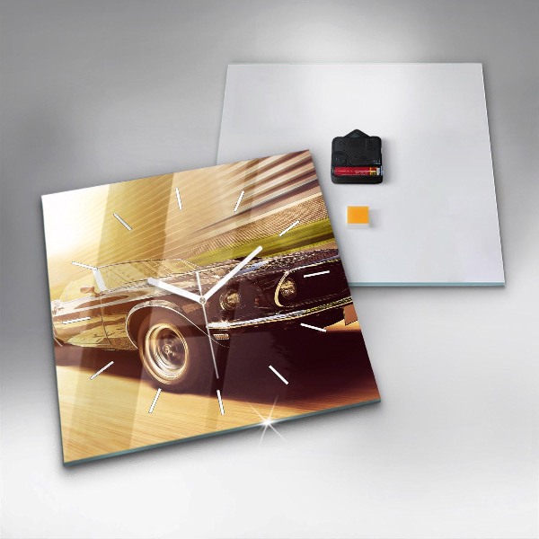 Square glass wall clock Classic old car