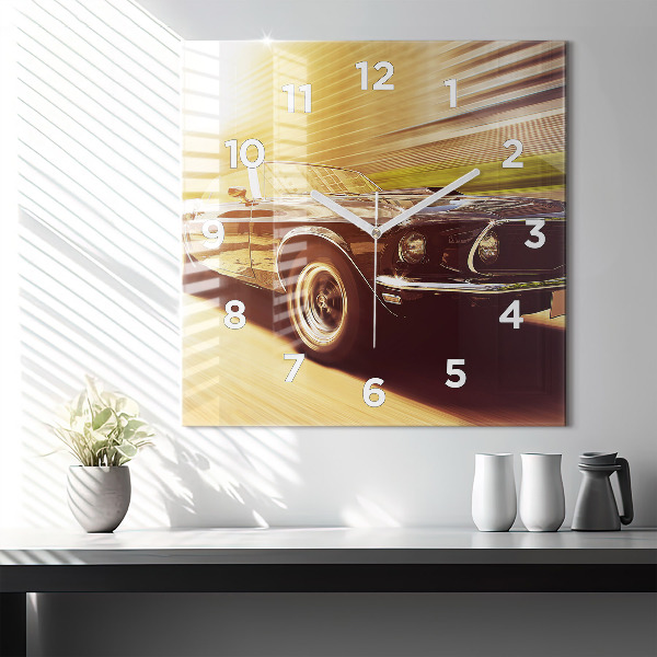Square glass wall clock Classic old car