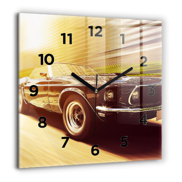 Square glass wall clock Classic old car