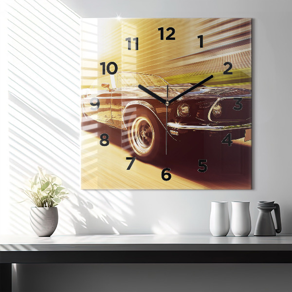Square glass wall clock Classic old car
