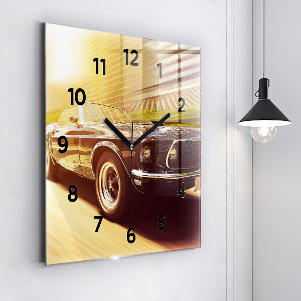 Square glass wall clock Classic old car