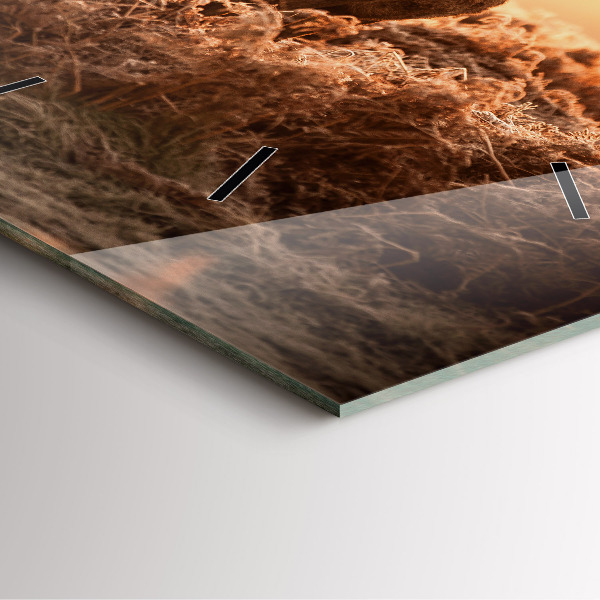 Square glass wall clock Deer at sunrise