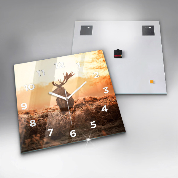 Square glass wall clock Deer at sunrise