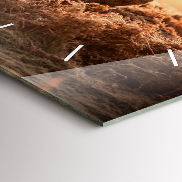 Square glass wall clock Deer at sunrise