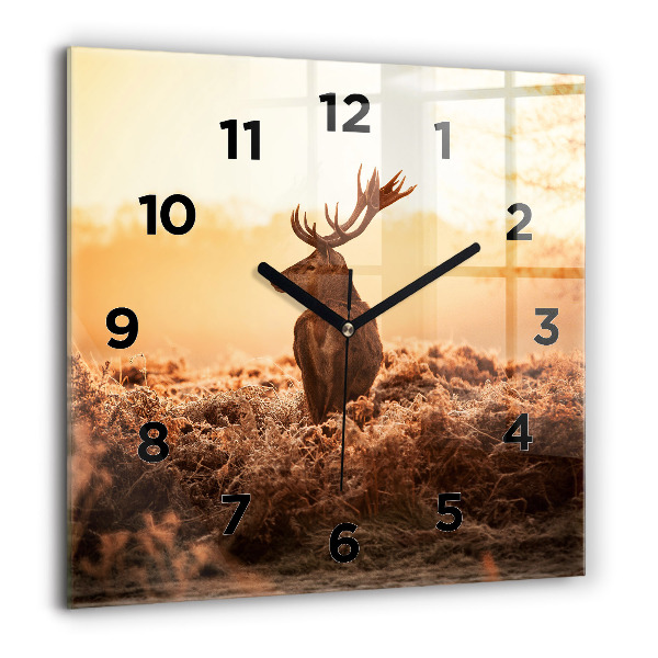 Square glass wall clock Deer at sunrise