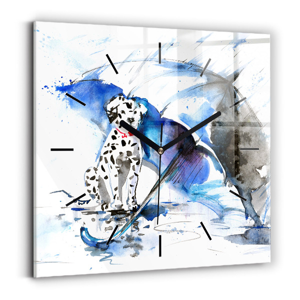 Square glass wall clock Dalmatian and Umbrella