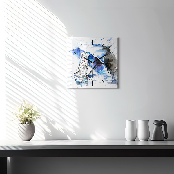 Square glass wall clock Dalmatian and Umbrella