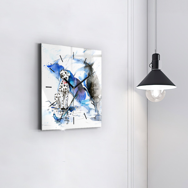 Square glass wall clock Dalmatian and Umbrella