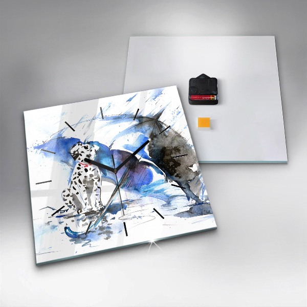 Square glass wall clock Dalmatian and Umbrella