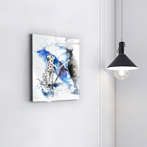 Square glass wall clock Dalmatian and Umbrella