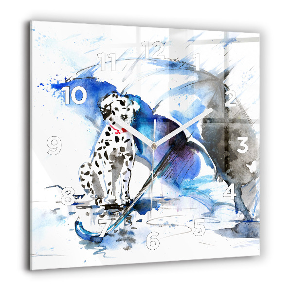 Square glass wall clock Dalmatian and Umbrella
