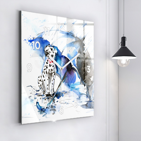 Square glass wall clock Dalmatian and Umbrella