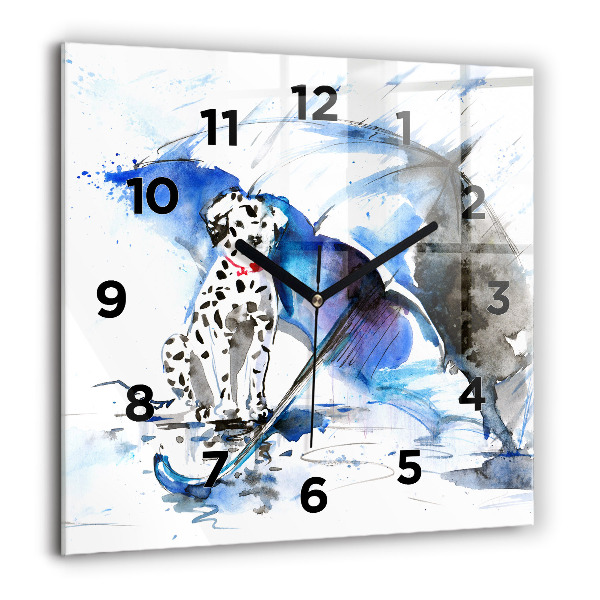 Square glass wall clock Dalmatian and Umbrella