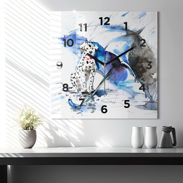 Square glass wall clock Dalmatian and Umbrella