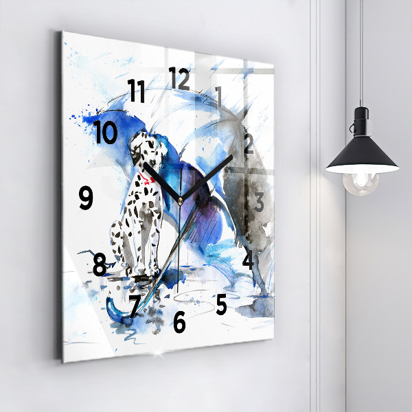 Square glass wall clock Dalmatian and Umbrella