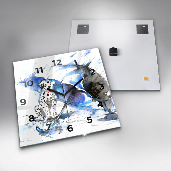 Square glass wall clock Dalmatian and Umbrella