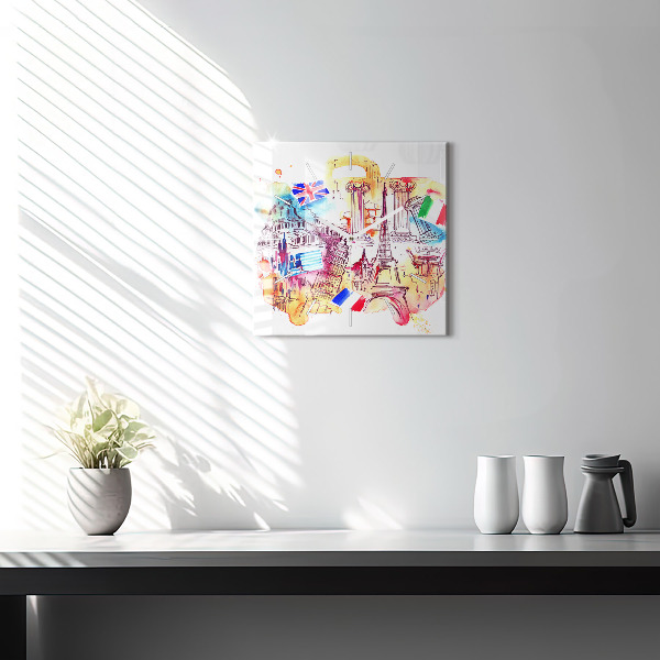 Square glass wall clock Attractive countries in the world