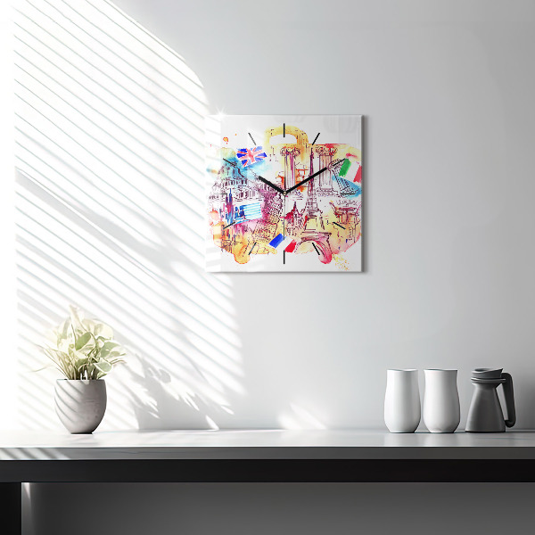 Square glass wall clock Attractive countries in the world