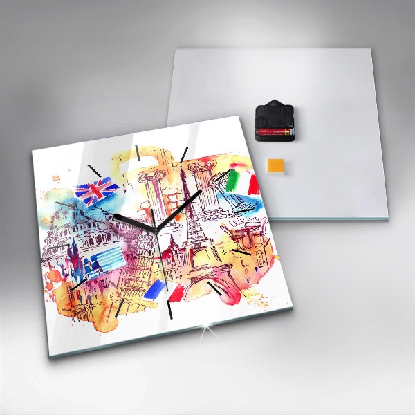 Square glass wall clock Attractive countries in the world