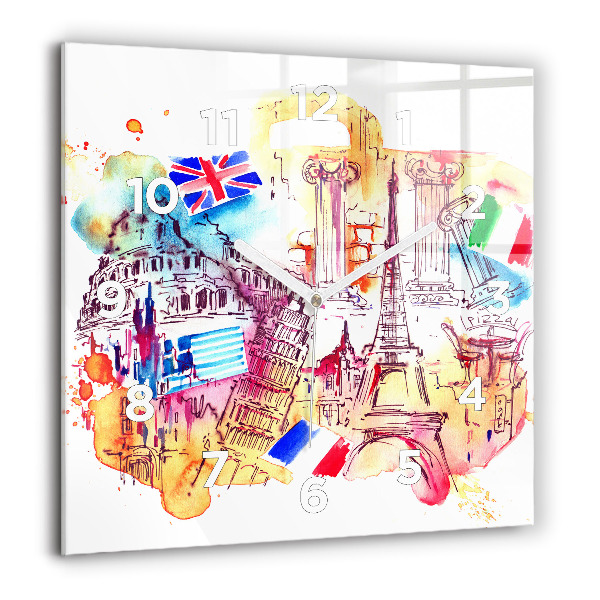 Square glass wall clock Attractive countries in the world