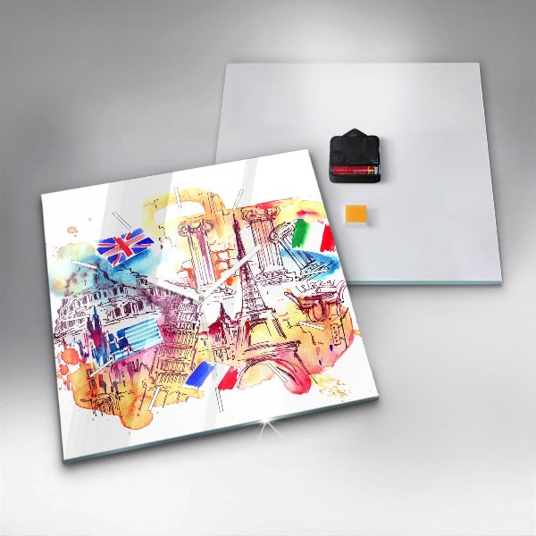Square glass wall clock Attractive countries in the world