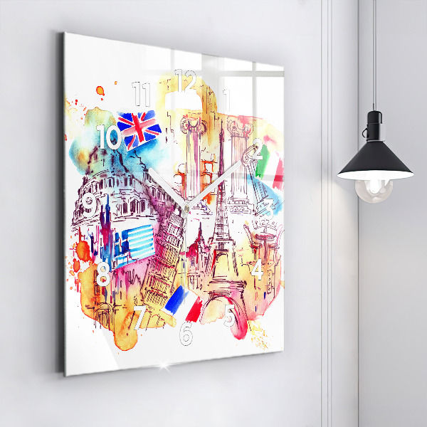 Square glass wall clock Attractive countries in the world