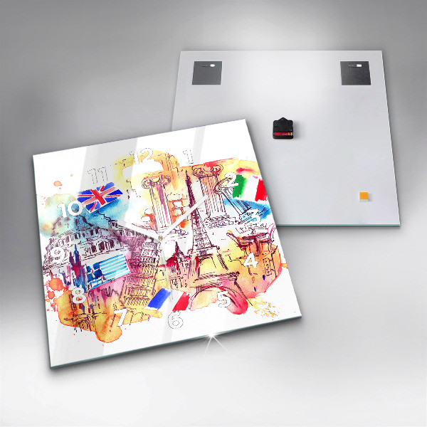 Square glass wall clock Attractive countries in the world