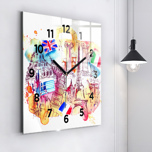 Square glass wall clock Attractive countries in the world