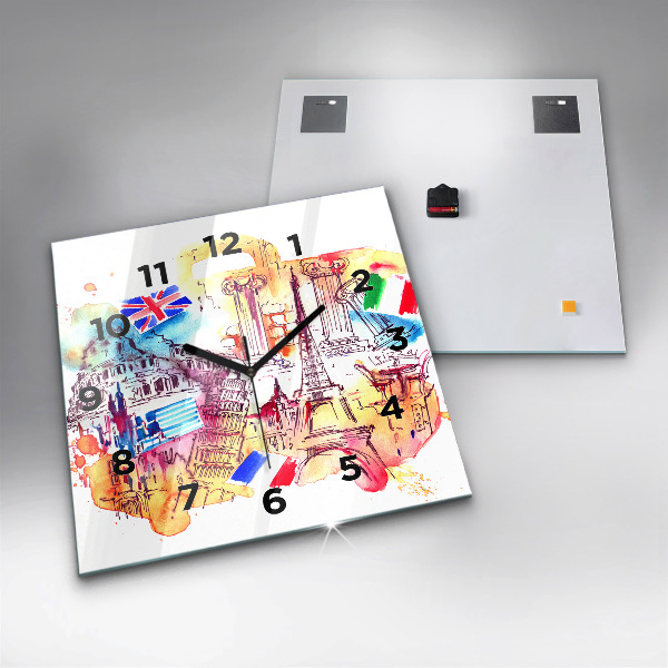 Square glass wall clock Attractive countries in the world