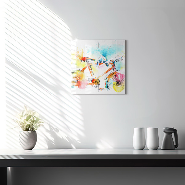 Square glass wall clock Painted bike