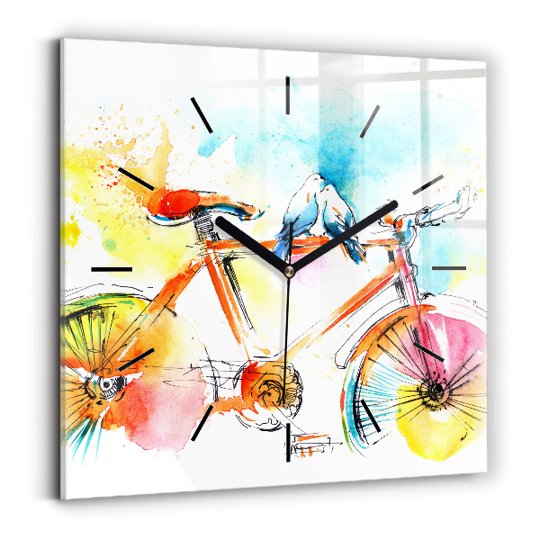Square glass wall clock Painted bike