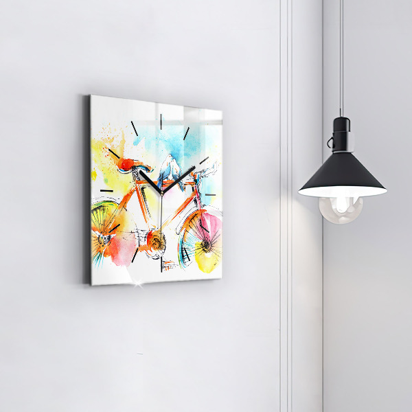 Square glass wall clock Painted bike