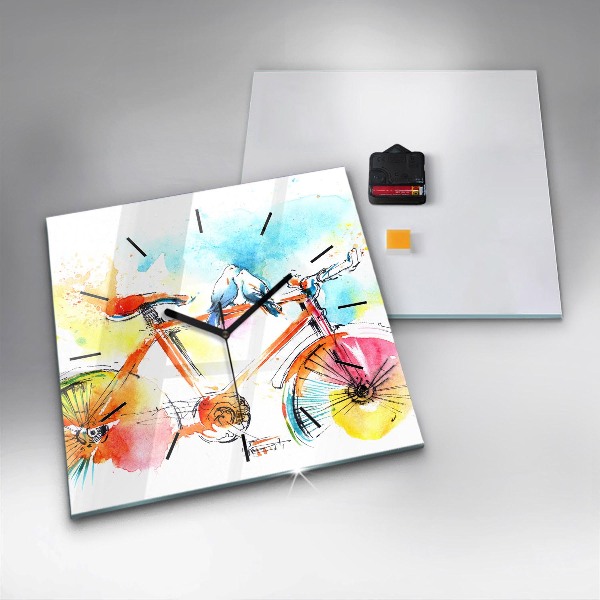 Square glass wall clock Painted bike