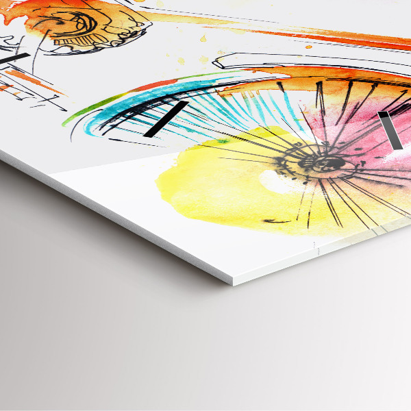 Square glass wall clock Painted bike