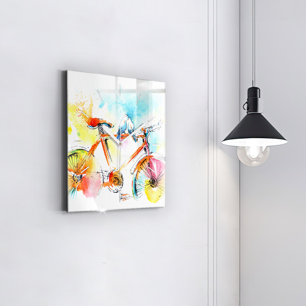 Square glass wall clock Painted bike