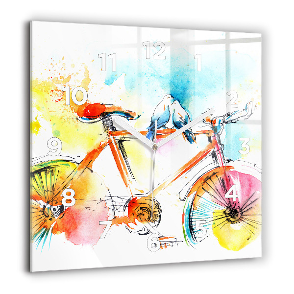 Square glass wall clock Painted bike