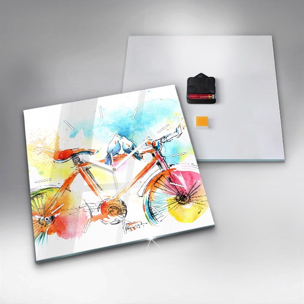 Square glass wall clock Painted bike