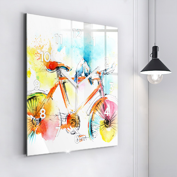 Square glass wall clock Painted bike